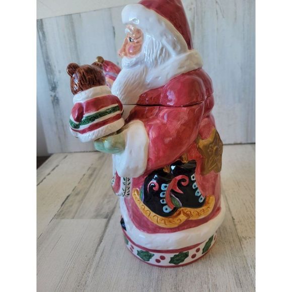 Lotus vintage Santa cookie jar Christmas jester teddy bear ceramic canister Xmas - Picture 4 of 11